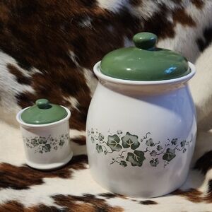 Green and White Ceramic Canister Set